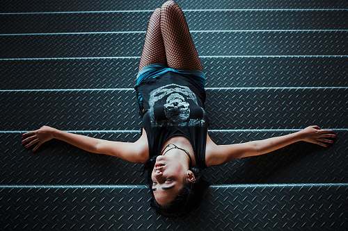 human woman lying on staircase people