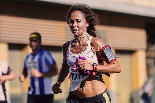 human woman running with stereo headphones people