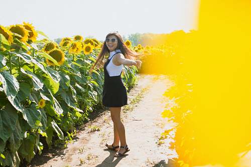 flower woman standing in sunflower field sunflower