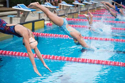 water photography of competing swimmers swimming