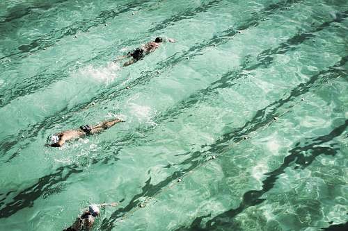 person three men swimming in swimming pool swimming
