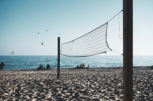 sea volleyball net on shore outdoors